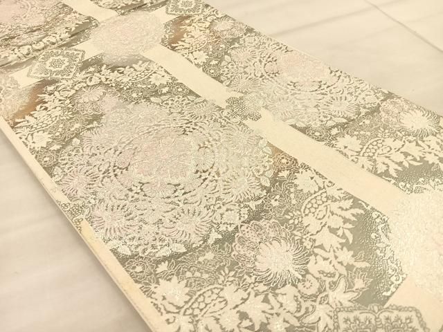 平和屋着物◎六通柄袋帯 プラチナ二重箔 正倉院花文 正絹 逸品
