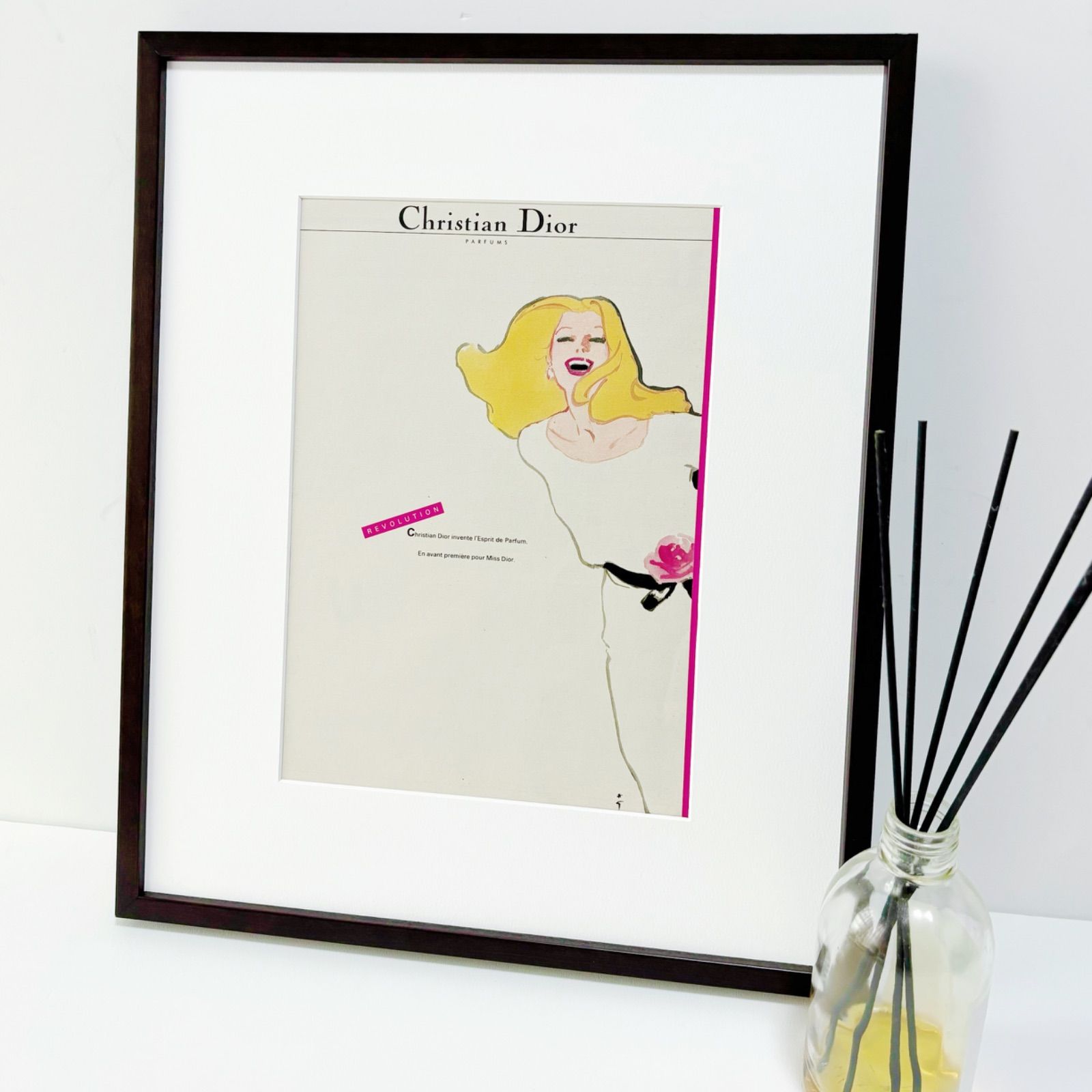 ＜1982 広告＞Christian Dior Rene Gruau ディオール ルネ・グリュオ ポスター ヴィンテージ アートポスター フレーム付き 額縁 インテリア モダン おしゃれ かわいい 壁掛け ポップ  レトロ