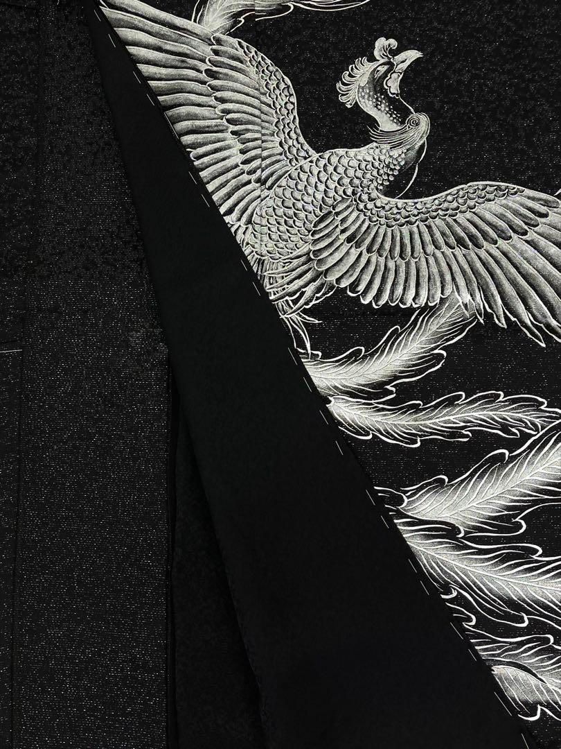 仮絵羽 未仕立て 手描き京友禅 黒留袖 江戸褄 正絹 落款あり 浜ちりめん 黒 仮絵羽 未仕立て 手描き京友禅 黒留袖 江戸褄 正絹 落款あり 浜