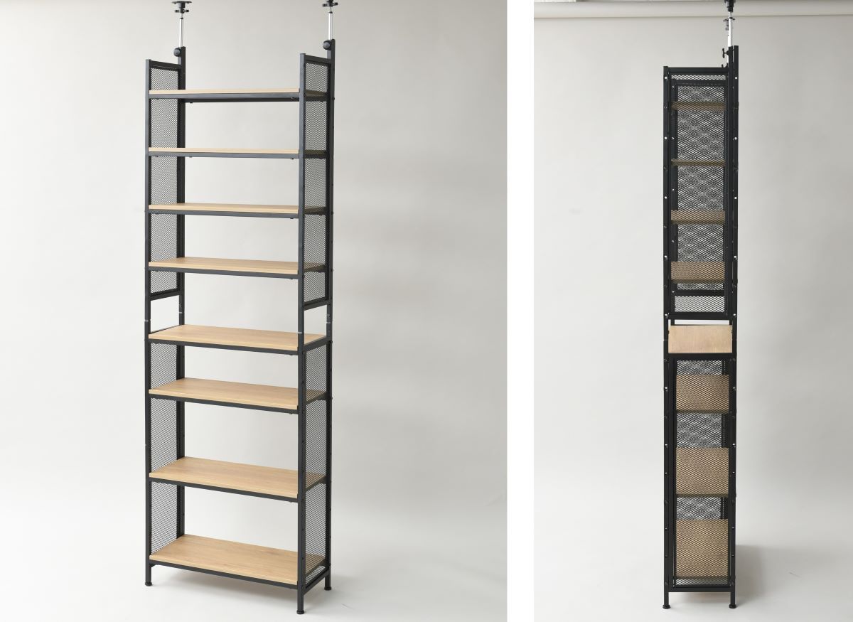 箱不良 山善 つっぱり ラック 幅60.5 RTF-6025 OAK SBK オーク調