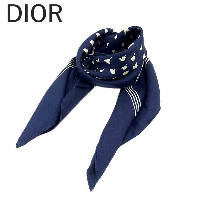 クリスチャンディオール Christian Dior スカーフ マルチ柄 ドット ネイビー アイボリー