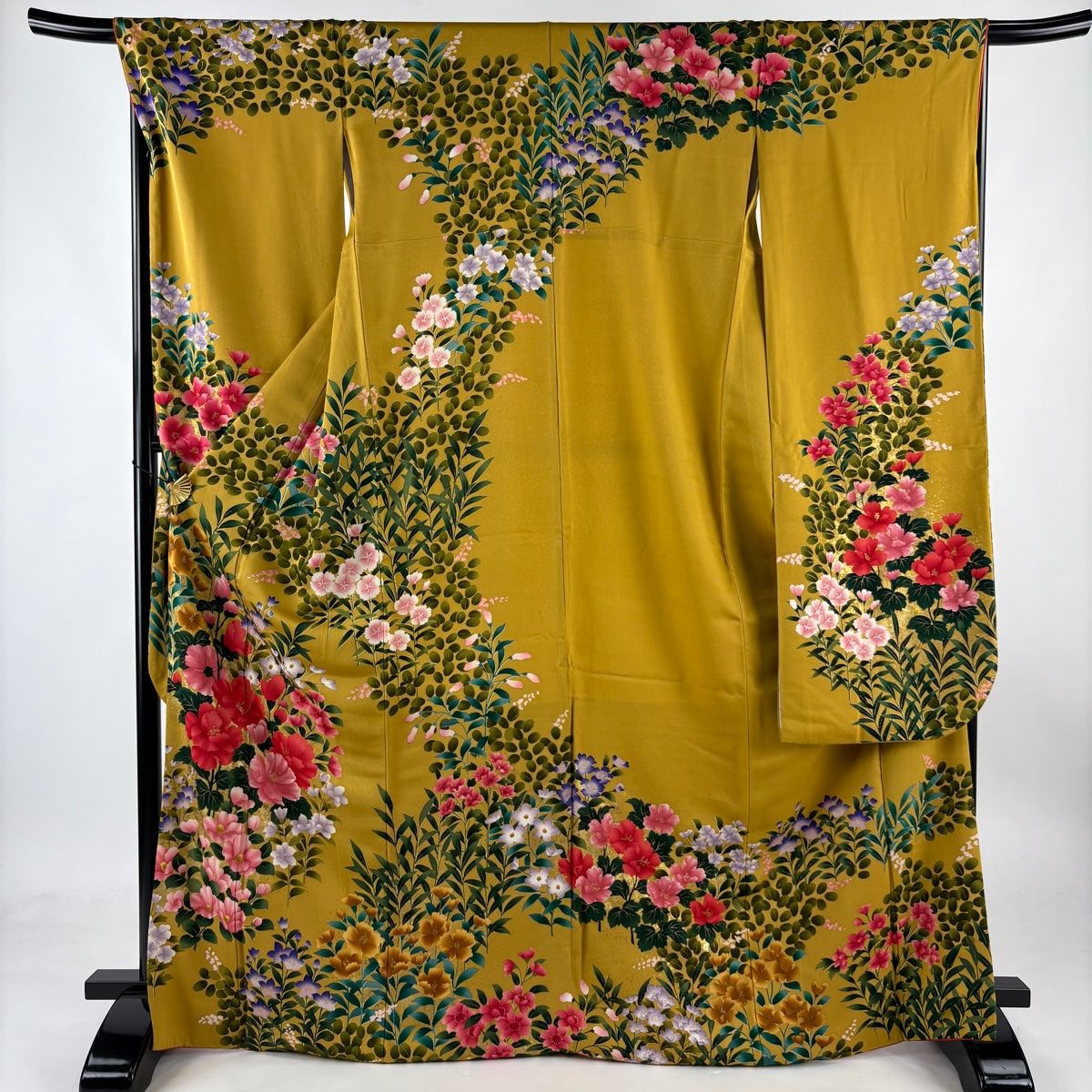 振袖 身丈170.5cm 裄丈68cm L 袷 草花 金彩 ぼかし 山吹茶色