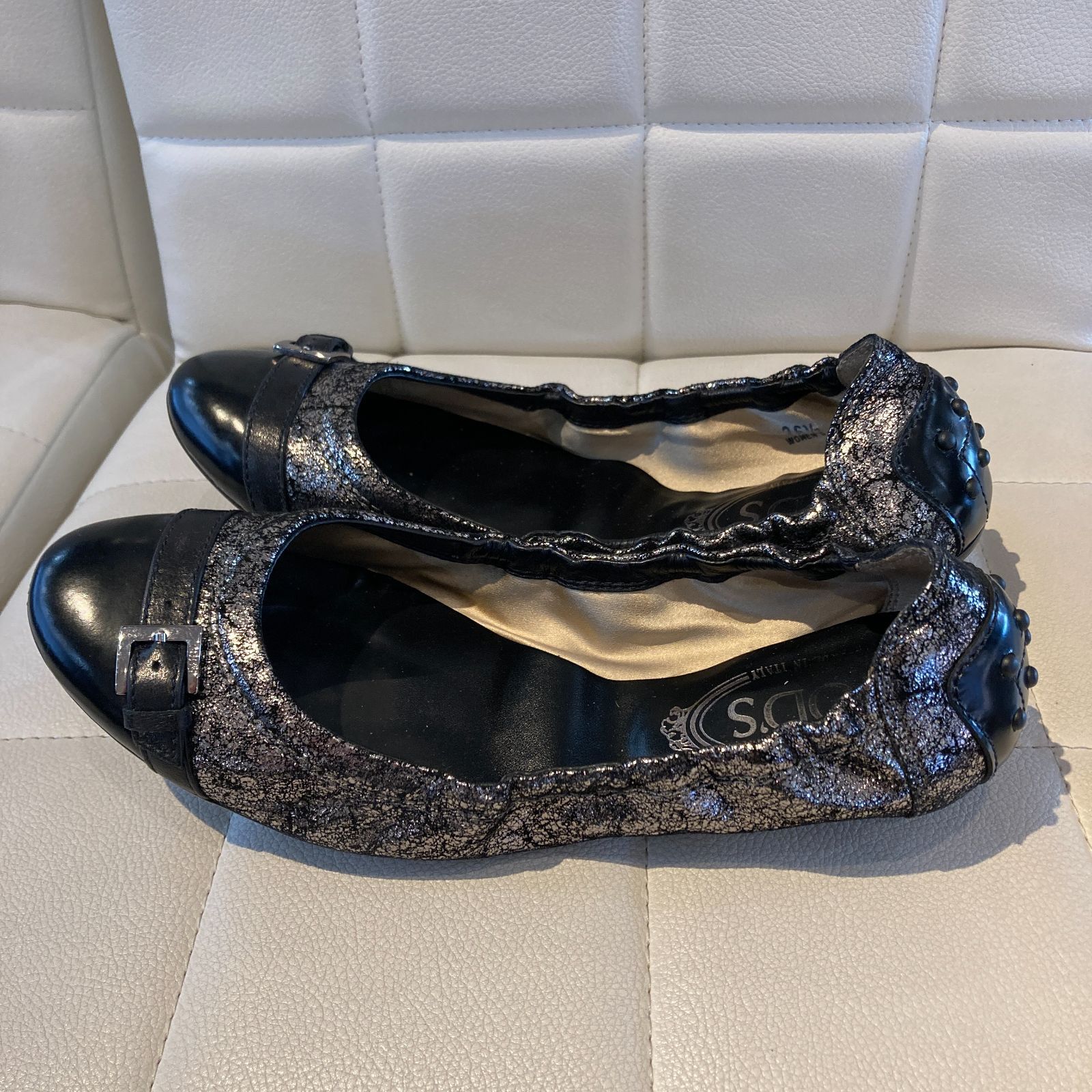 TOD'S◆レディース ラメ レザー バレリーナ パンプス 送関込 TOD'S トッズ バレリーナバブル ドライビングシューズ フラット