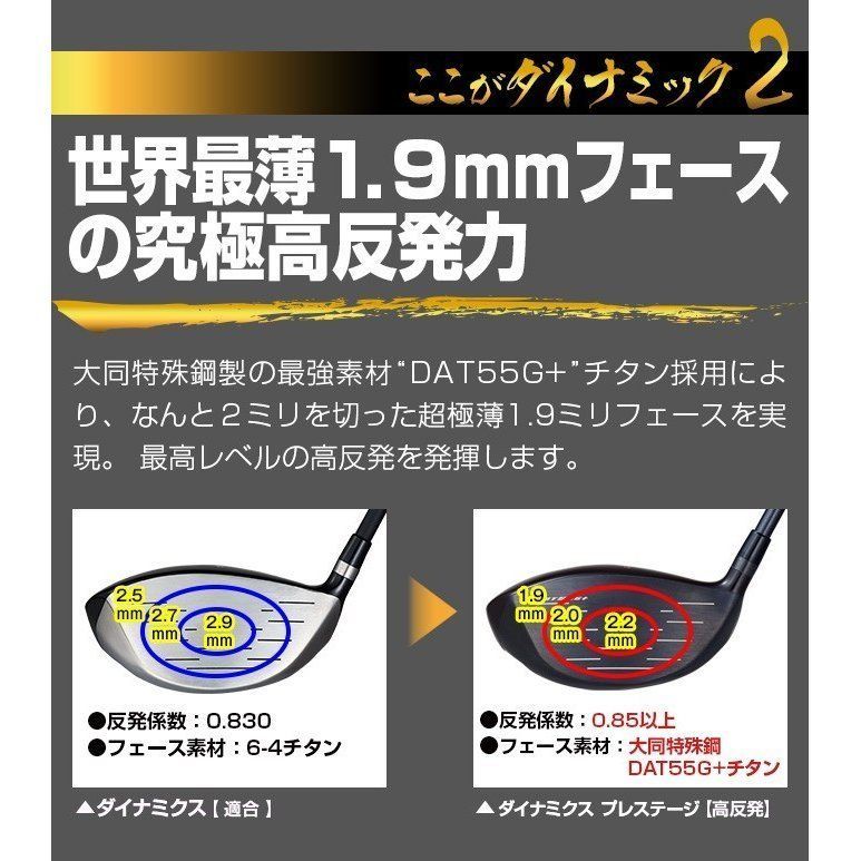 新品 ダイナミクスプレステージ　ドラコンATTASシャフト 高反発ドライバー DYNAGOLF（ダイナゴルフ） ゴルフ クラブ メンズ ドライバー 46インチ