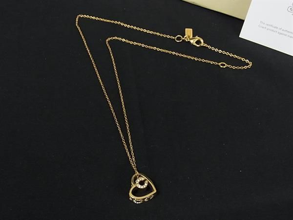 ■美品■ COACH コーチ ラインストーン ハート ネックレス ペンダント アクセサリー レディース ゴールド系 DJ1760