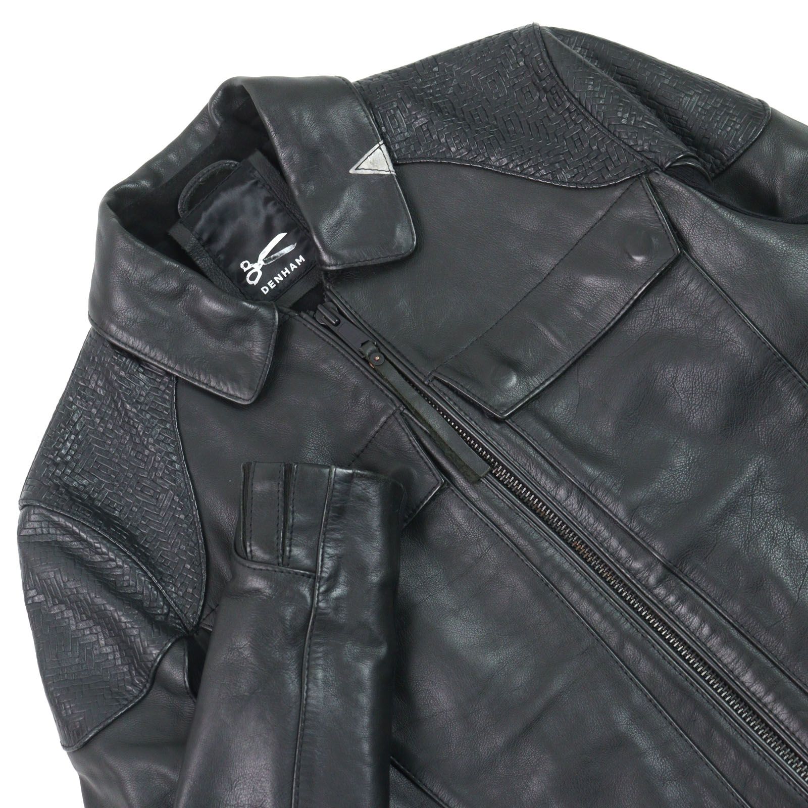美品　デンハム 切替レザージャケット シングルライダース　牛革　ブラック　M 良品 デンハム DENHAM レザー 切替え シングル ライダース