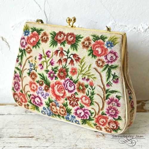 アンティークのパーティバック、プチポワン 新品未使用 プチポアン刺繍