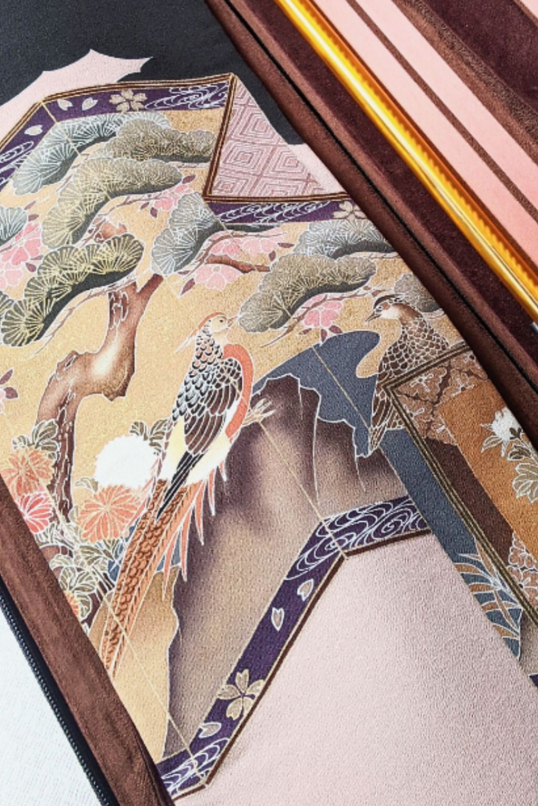 松と雉 |silk violin blanket| 長方形 バイオリンケース中敷きマット バイオリン ヴァイオリン 音楽ギフト