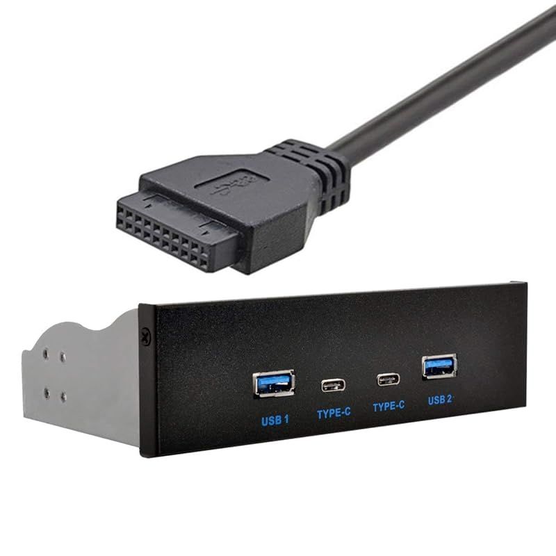 Xiwai USB-C u0026 USB 3.0 ハブ 4ポート フロントパネルからマザーボード 20ピンコネクタケーブル 5.25インチCD-ROMベイ用