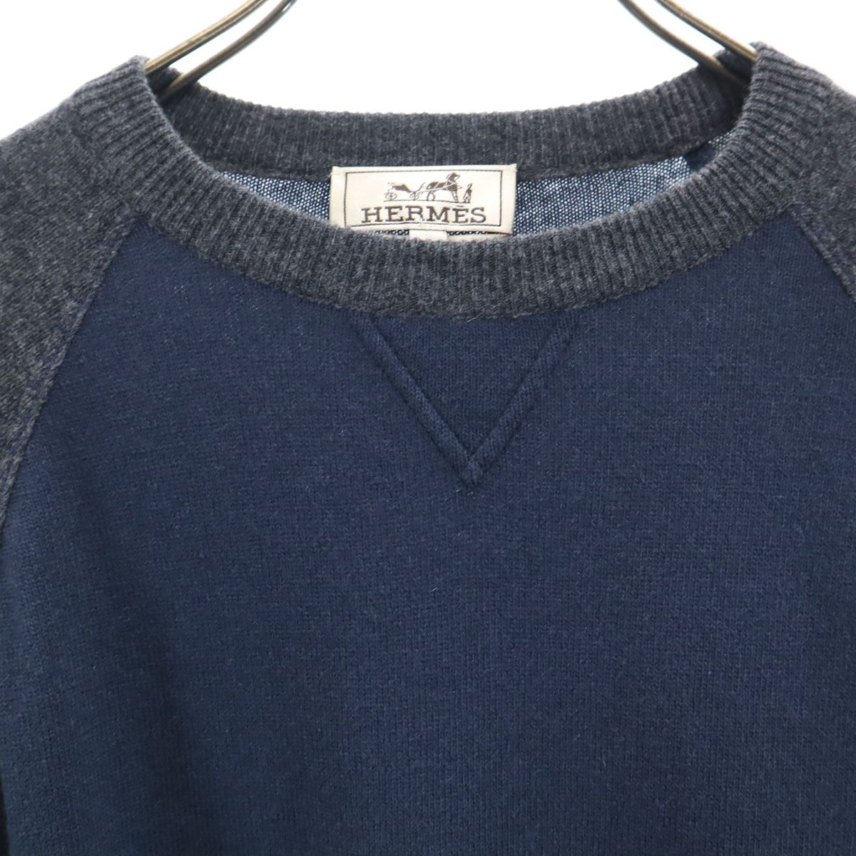 HERMES エルメス イタリア製 ウールブレンド 長袖 ツートンカラー