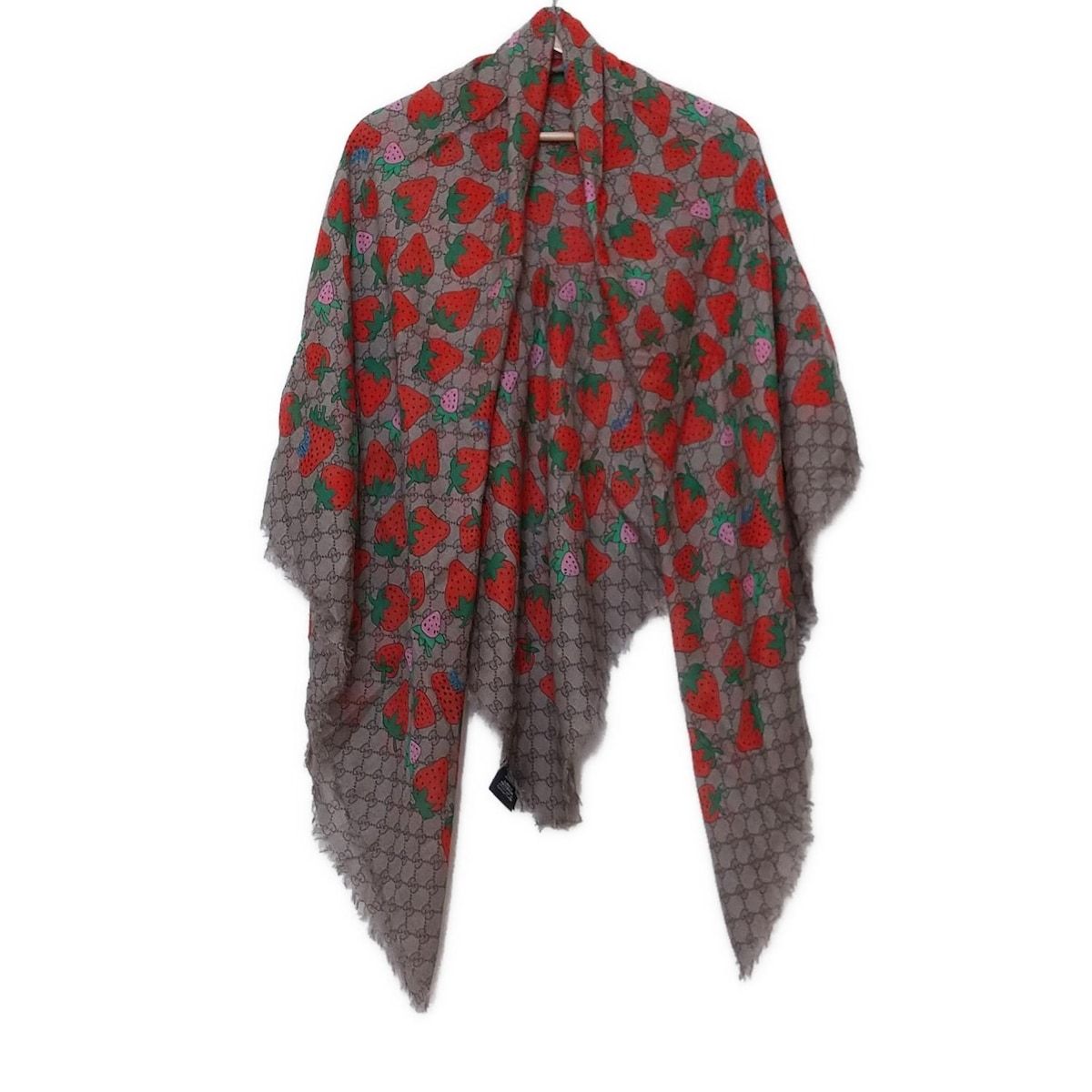 【定価5万美品♪】GUCCI ショール　カシミヤ　シルク　ストール GUCCI(グッチ) ストール(ショール)美品 - ベージュ×レッド