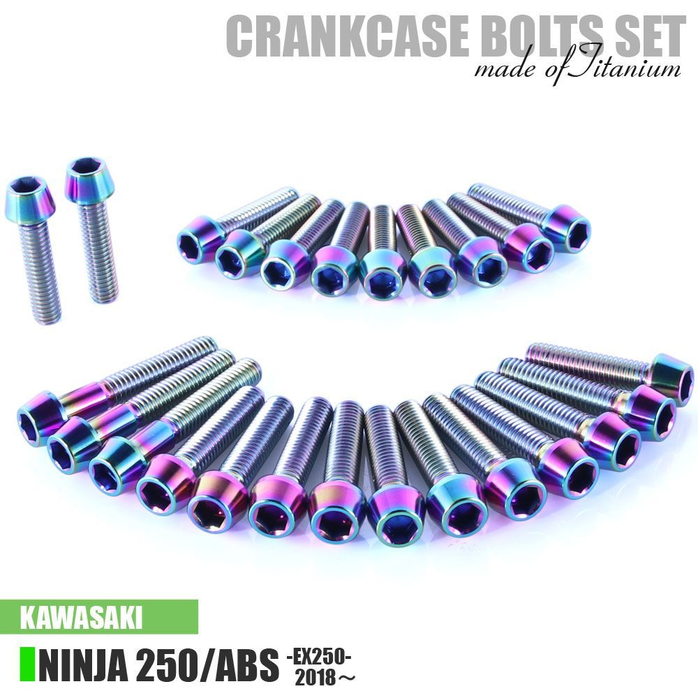 チタンボルト カワサキ Ninja250/ABS専用 ニンジャ250 EX250 2018- クランクケース エンジンカバー ボルト セット 25本 焼き色 軽量化 カスタム ネジ