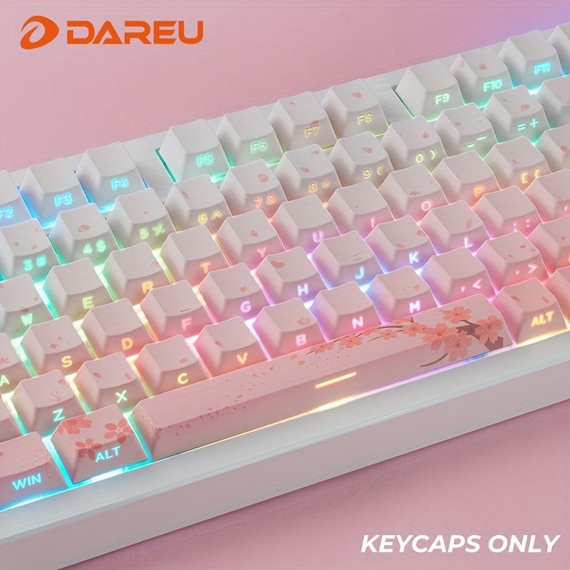 123キー PBT キーキャップセット - チェリーブロッサム サイド彫刻 カワイイピンクの美学 オリジナルプロファイル 昇華印刷 チェリープロファイル - 複数のメカニカルキーボードレイアウトと互換性があります 61|63|64|68|81|82|84|