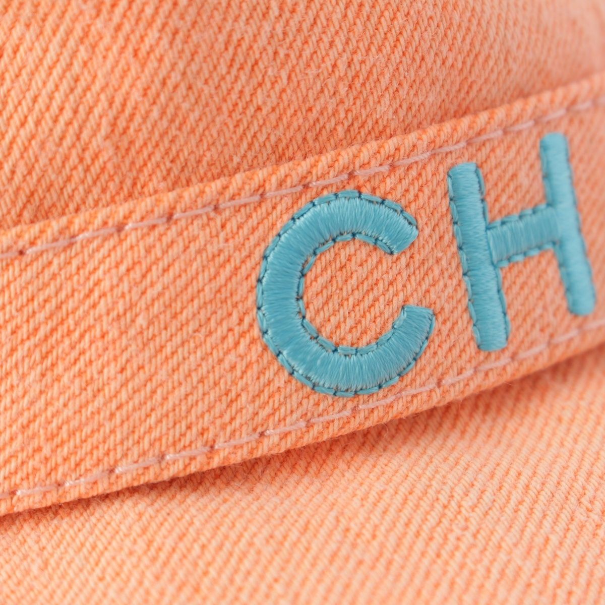 シャネル コットン CHANELロゴ バケット ハット 帽子 オレンジ M