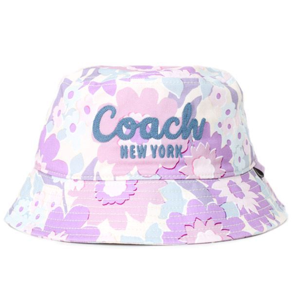 コーチ 帽子 COACH バケハ コットン 刺繡 シグネチャー ロゴ フラワー 花柄 フローラル プリント バケット ハット サファリハット パープルマルチ CBN77