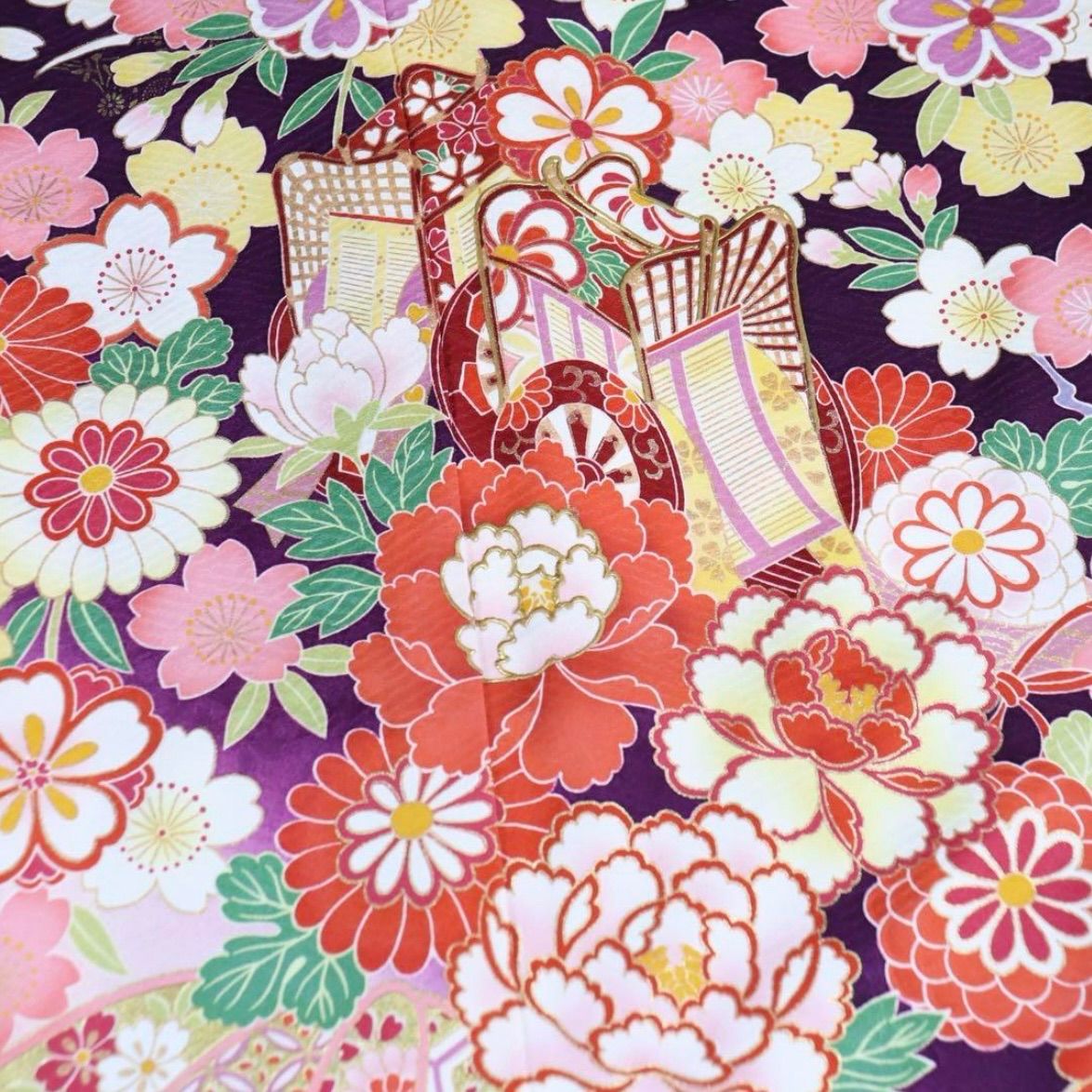 可愛い♡振袖フルセット（７点）　正絹　成人式　白・赤系 utatane_1000606900