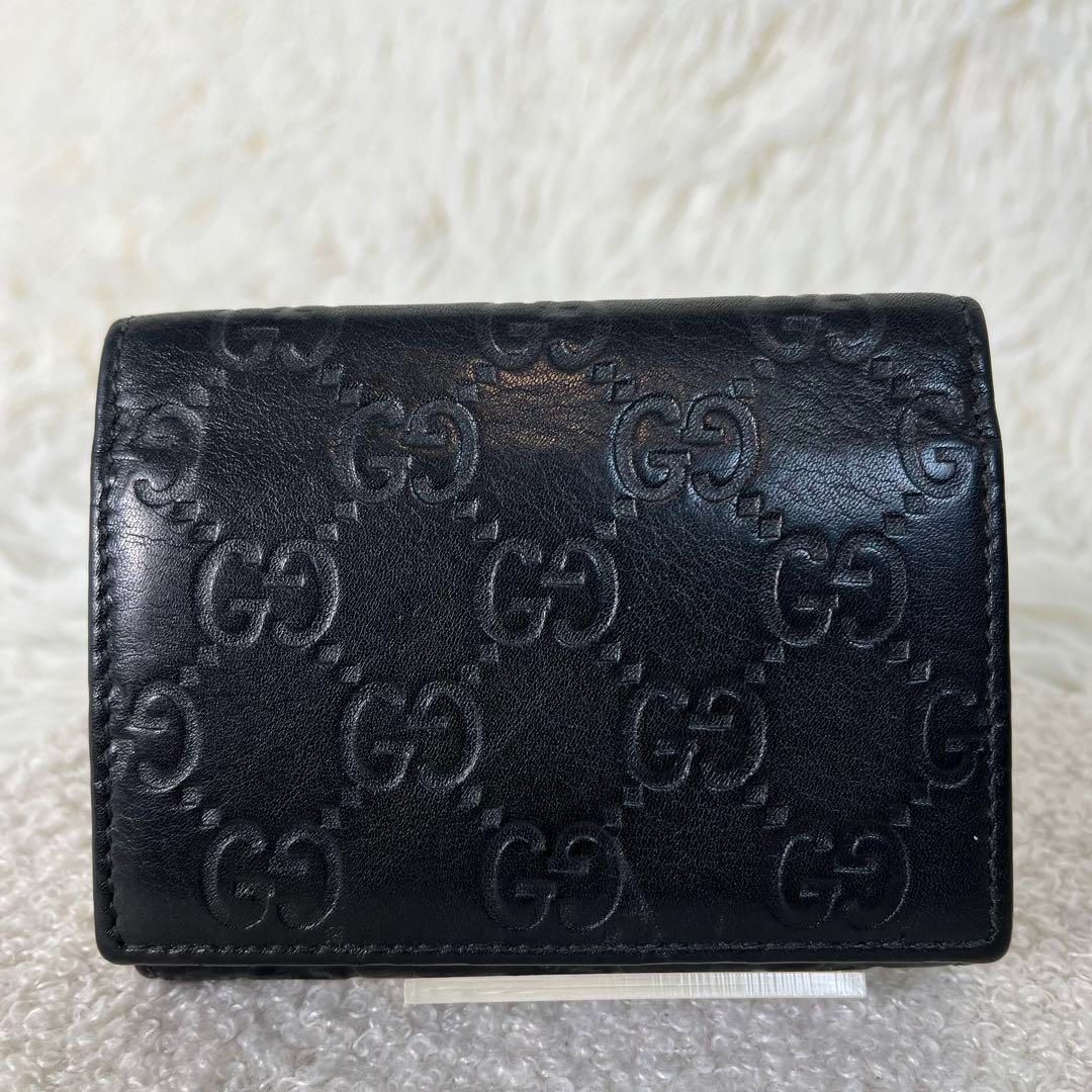 美品 GUCCI カードケース シマ レザー GG柄 ブラック 箱付き
