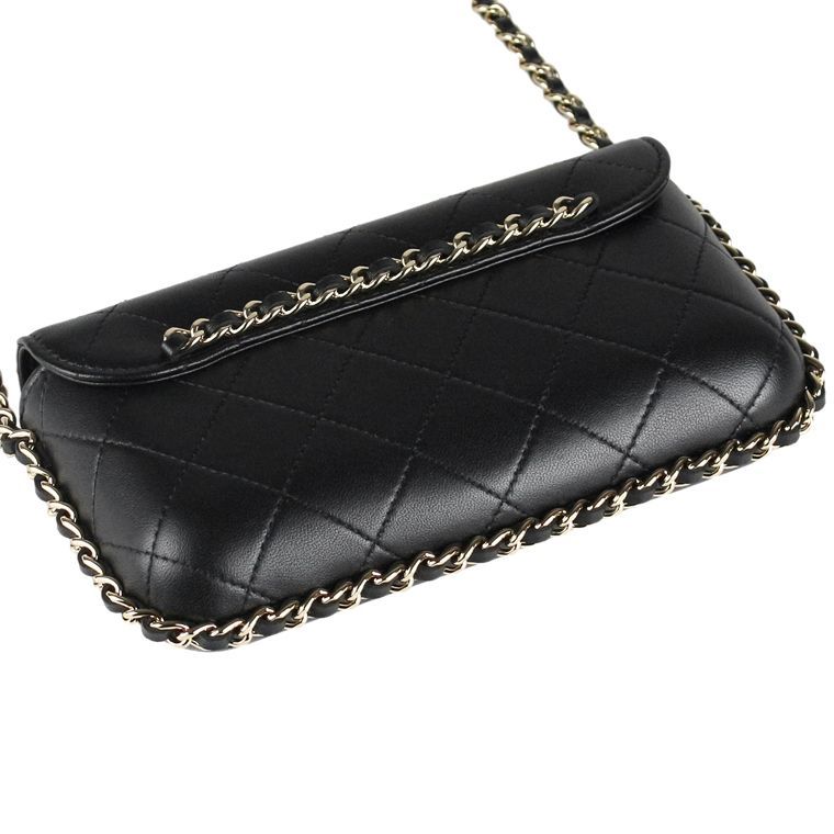 【未使用品】CHANEL/シャネル チェーンアラウンド マトラッセ フラップ フォン ケース(チェーンウォレット/チェーンショルダーバッグ) ラムスキン ブラック×ゴールド金具 AP2839 ランダム番