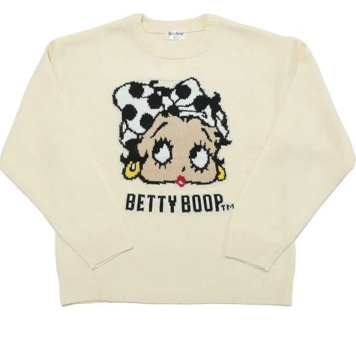 ベティー（ベティ） ブープ　betty boop 片足上げウインク柄 オートミールカラー　生成り色 ベティー・ブープ　薄手ニット　セーター Sのみ ベティーブープ ニット/セーター ベティちゃん ドットリボン