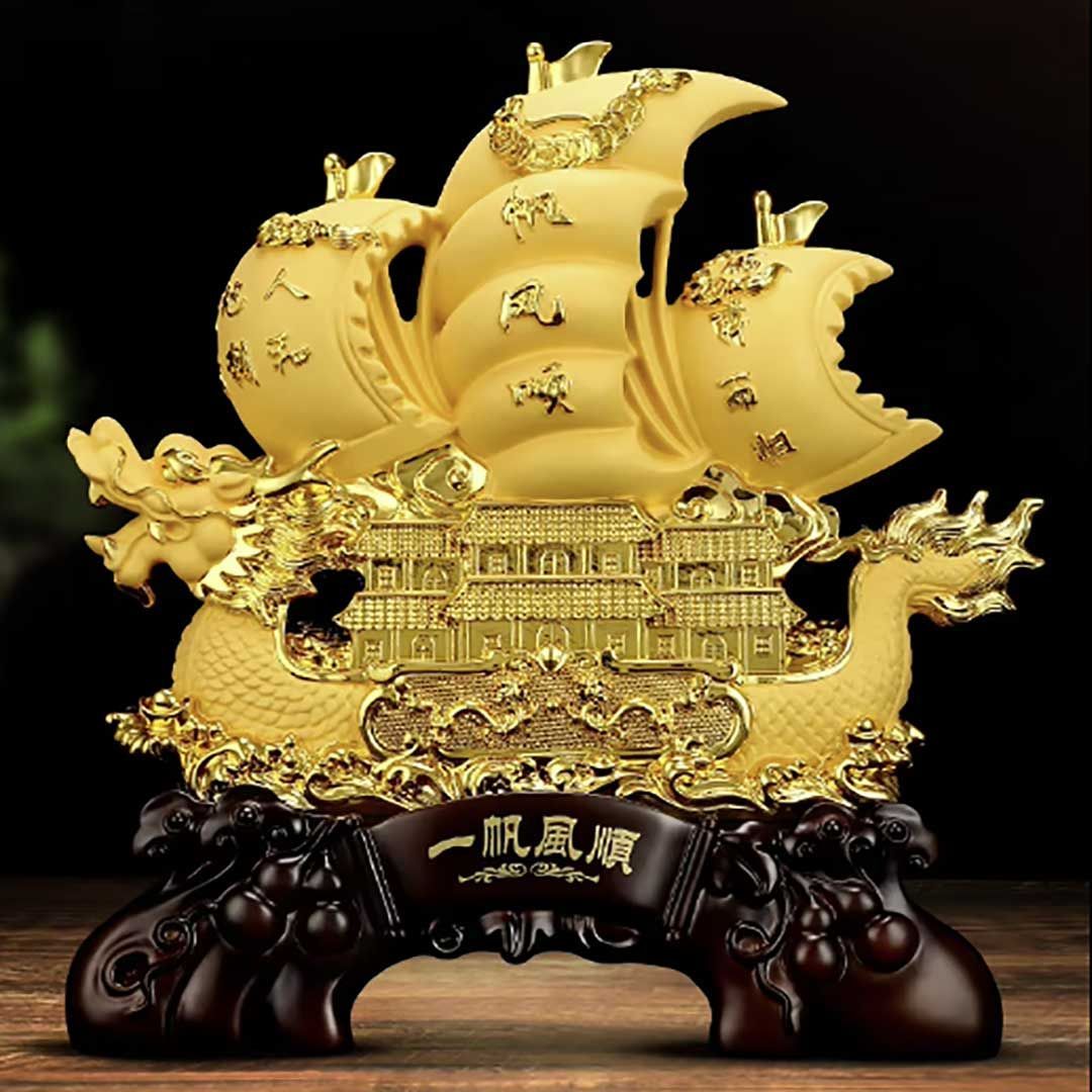 風水 ドラゴンボート ゴールド 宝船 置物 龍船 ドラゴンシップ 龍神 福