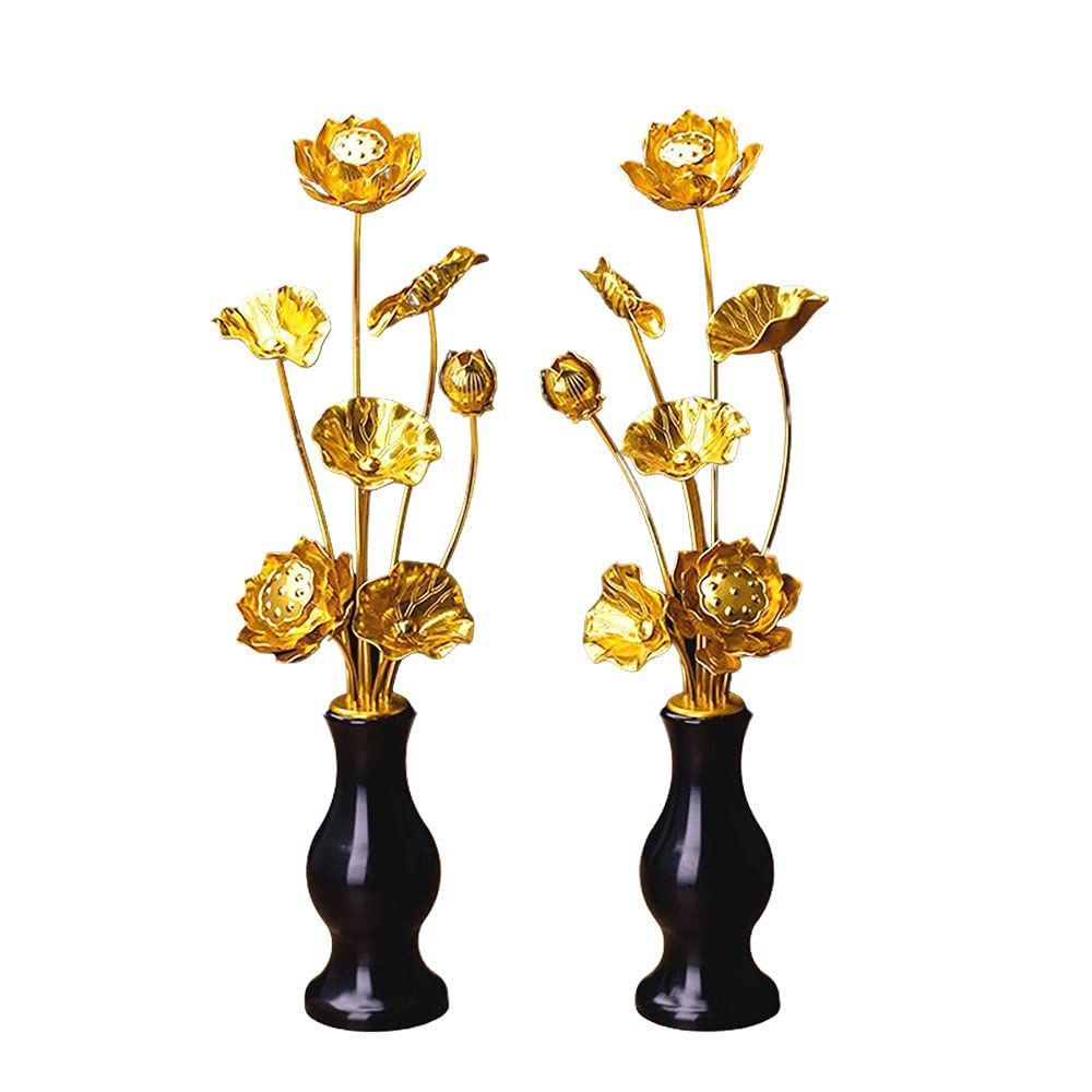 Color ブラック_Size Small RAYWILL 常花 常花セット 蓮花 仏花 お盆用品 蓮の花 はすはな 仏具 蓮 アルミ 花立付き 左右一対 2個セット 金色 蓮華 枯れない 仏壇 仏具 仏前 法事 法要 お盆 命日 飾り お彼岸 お花 お供え