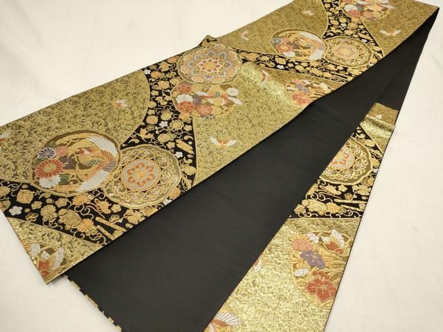 新品正絹最高級多色織松竹梅文唐織吉祥錦特撰礼装兼振袖用本袋帯西陣名門森正織物謹製 平和屋着物▽六通柄袋帯 唐織 花鳥宝尽くし文 松竹梅 黒地 金糸