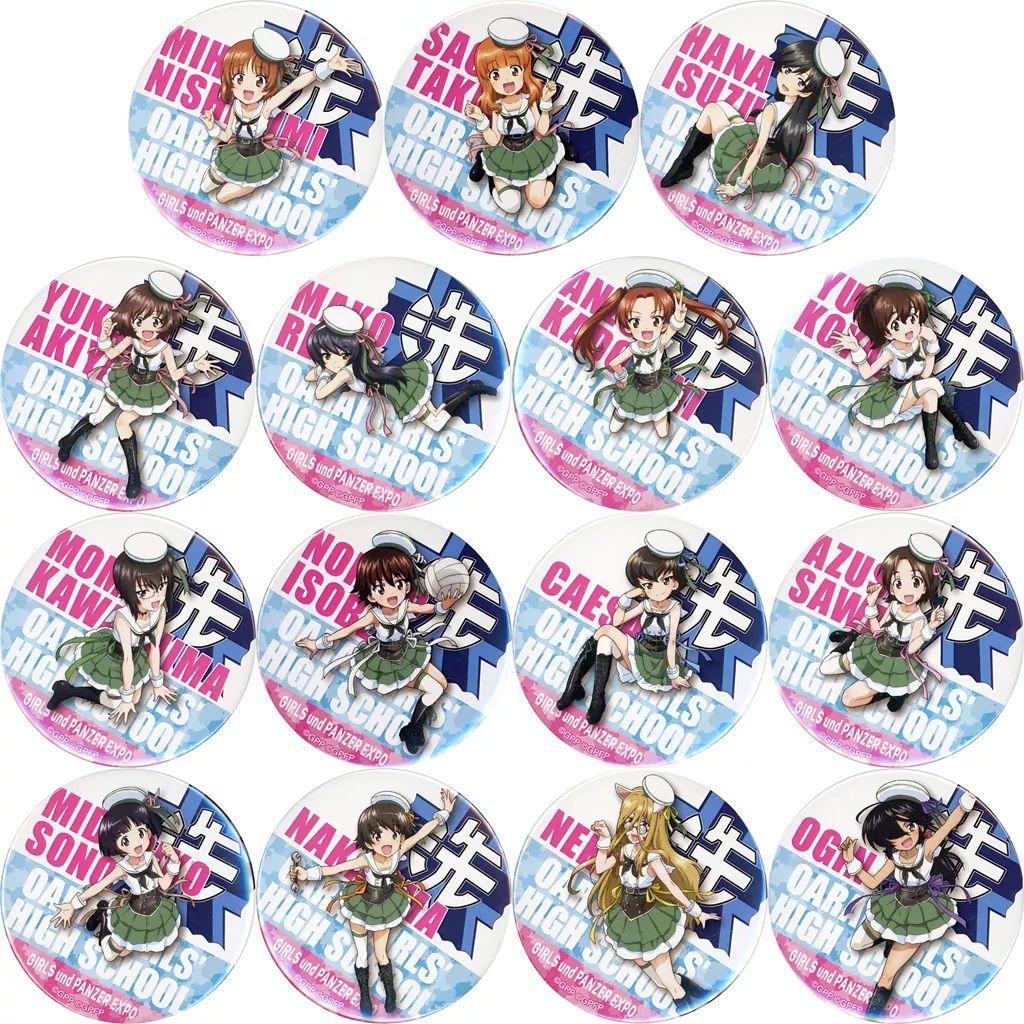 ガールズパンツァー　博覧会　キャラバッジ　缶バッジ　コレクション 中古】バッジ・ピンズ 全15種セット 「10th Anniversary ガールズ