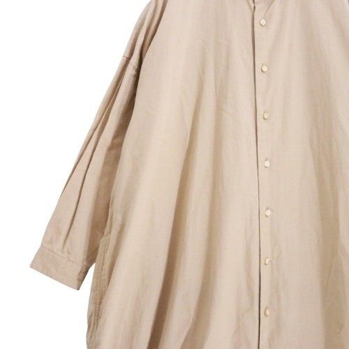 美品　スズキタカユキ　オープンシャツワンピース　麻100% ベージュ　S suzuki takayuki シャツ one-piece standing-collar shirt I