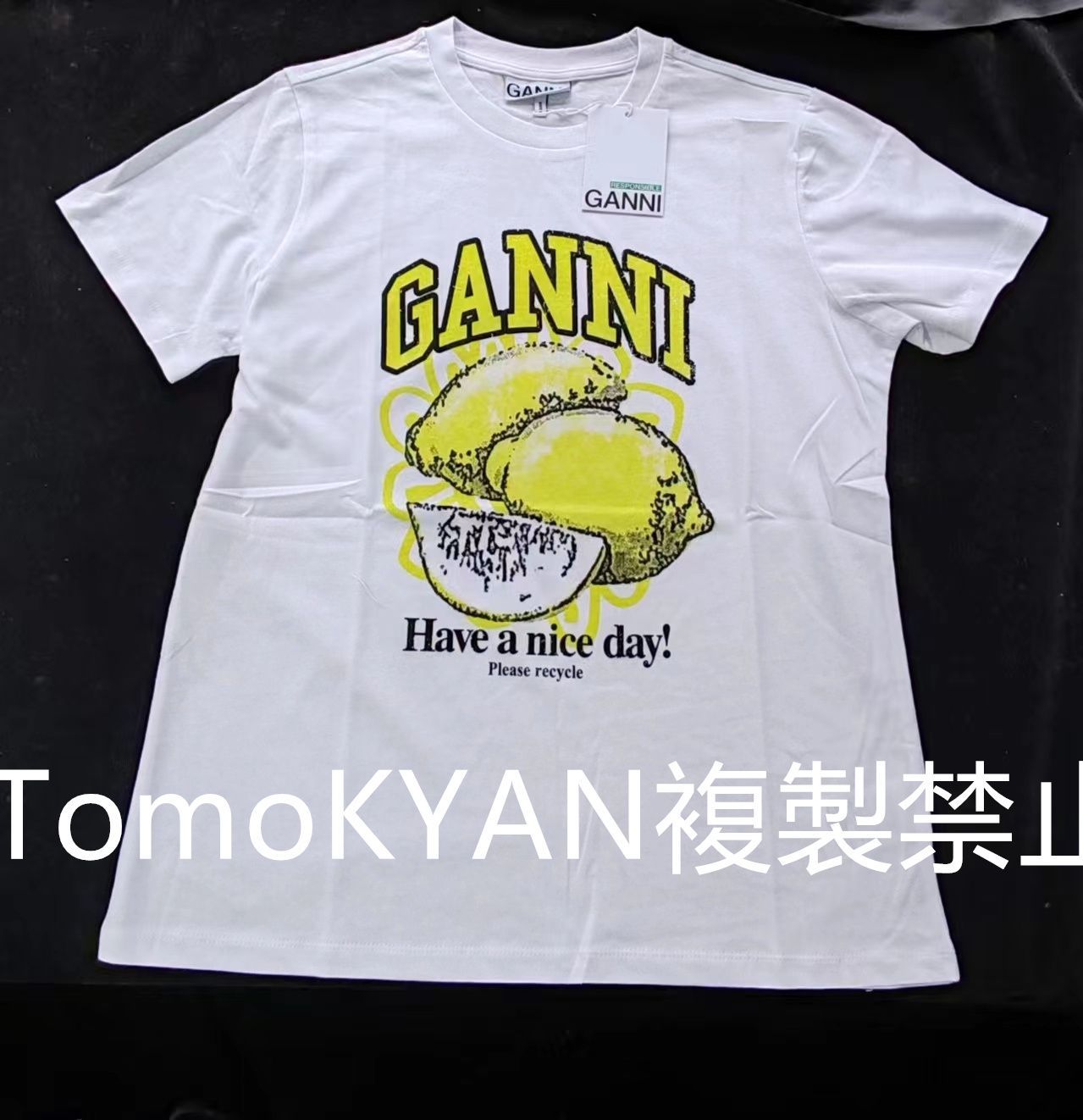 【GANNI 】✨ガニー RELAXED LEMON T－Shirt  半袖 Tシャツ  レディース カットソー コットン ロゴT クルーネック