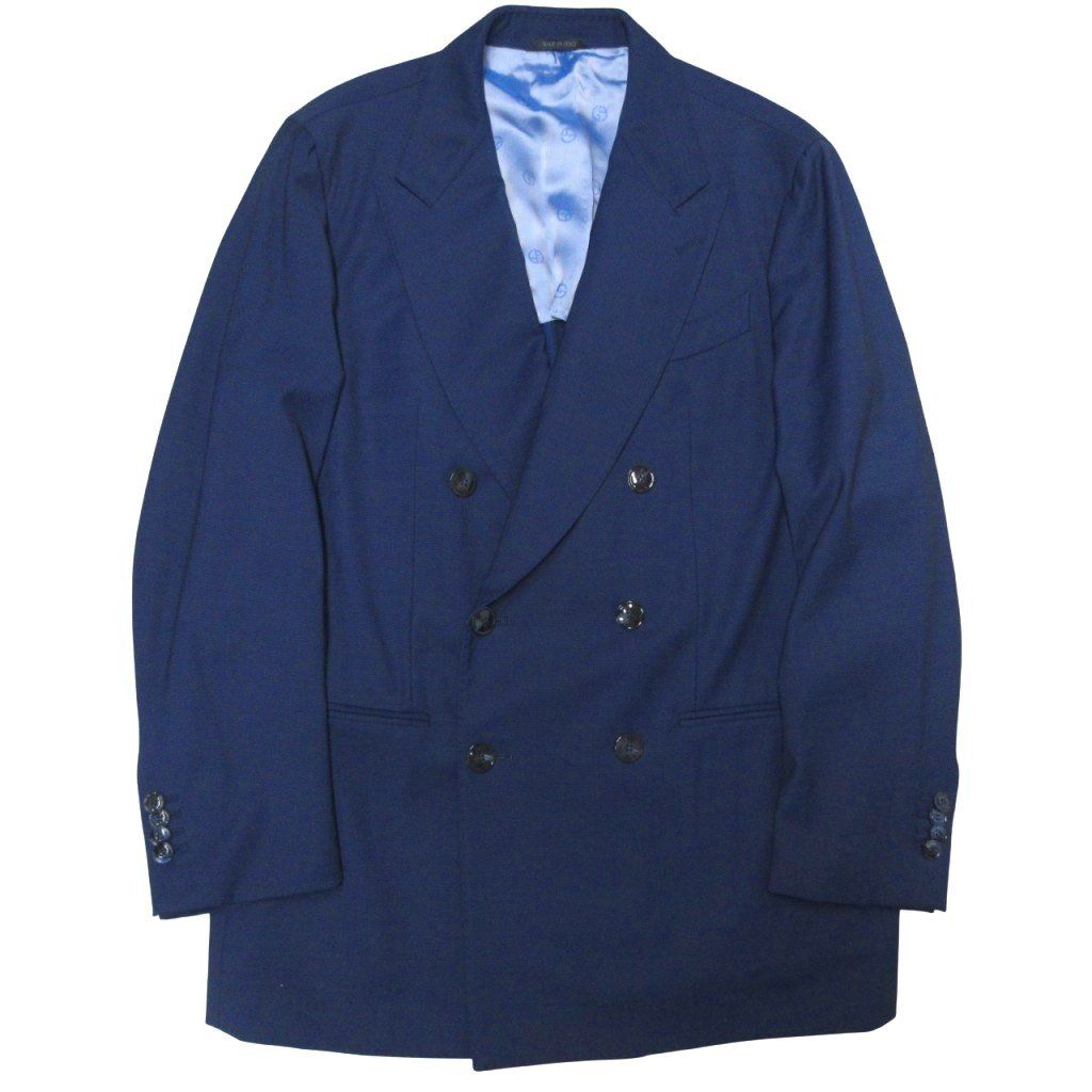 ジョルジオアルマーニ GIORGIO ARMANI 最 現行 黒タグ 23年製 オーダー ダブルスーツ セットアップ ウール 背抜き 本切羽 ビジネス フォーマル 正規 ネイビー 52