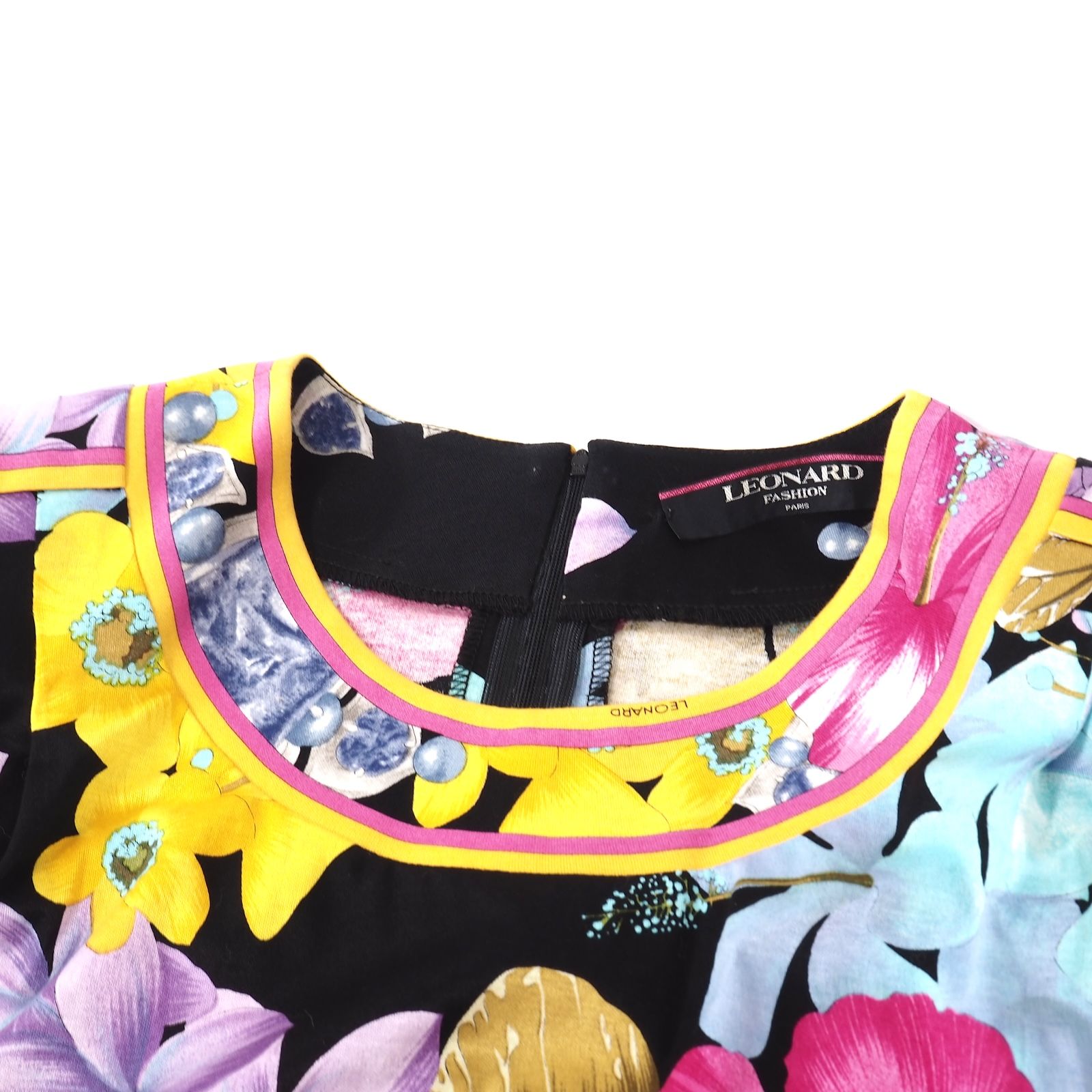 美品 レオナール LEONARD コットン ベルト付き ワンピース M 花柄 総柄