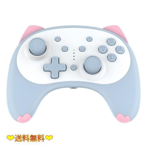 PMW スイッチコントローラー Switch/Switch lite/OLED/PC対応用 プロコン mini 無線 ジョイコン スリープ解除 6軸ジャイロ 振動 ジャイロセンサー 連射機能付き 高耐久ボタン 重力感応 かわいい 猫耳デ