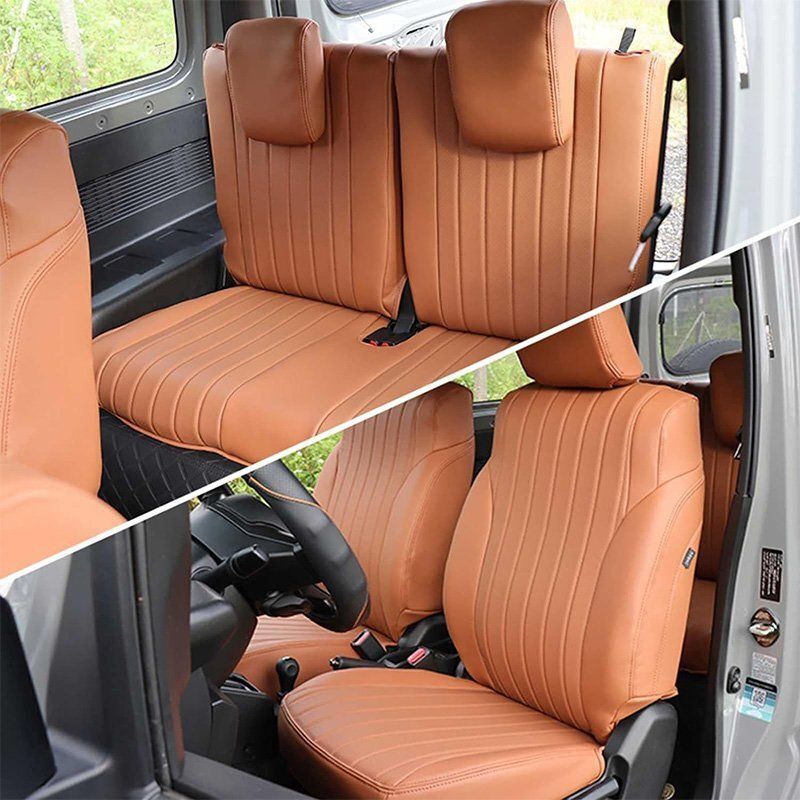 新型スズキジムニー JB64|JB74 シートカバー フロント用 レザー 内装パーツ アクセサリー カスタム 設計 前席と後席4点セット カーキ色
