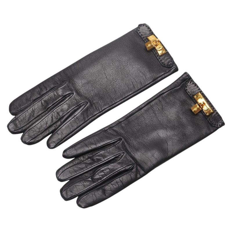 エルメス ケリー グローブ カデナチャーム 手袋 サイズ：7 ブラック