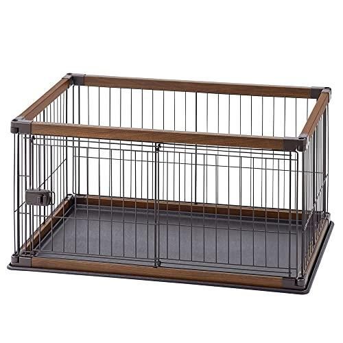 アイリスオーヤマ 犬 サークル ウッディサークル ロータイプ ウォールナット 小型犬用 幅97.5×奥行66.5×高さ55.5cm PWSR-9