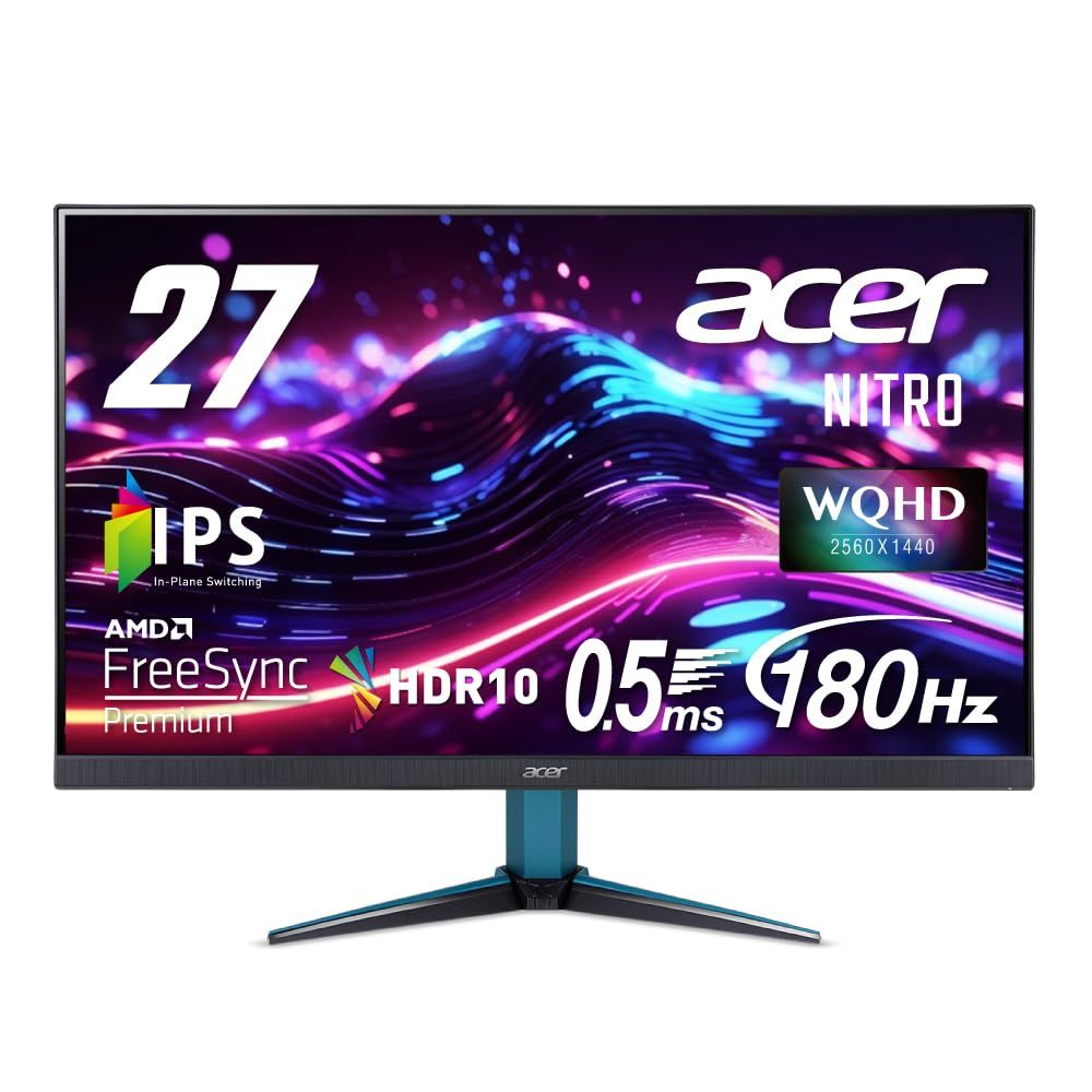 日本エイサー Acer Nitro ゲーミングモニター 27インチ IPS 非光沢 WQHD 180Hz 0.5ms HDMI 2.0 DisplayPort VESAマウント対応 スピーカー内蔵 ヘッドホン端子 AMD FreeSync Premium H 