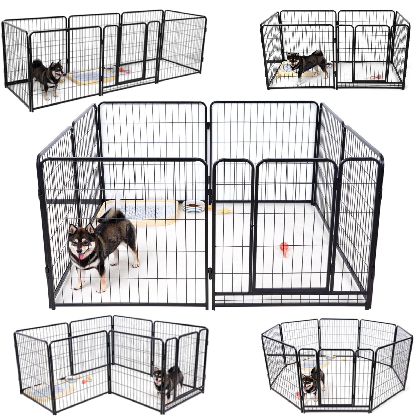 ブラック 複数連結 組立簡単 室内外兼用 犬用サークル 高さ80cm 高さ80cm コンパクト 犬ケージ ペットサークル ペットサークル 8枚 ペットフェンス 大型犬 ペットケージ スチール製 KIRATAKU