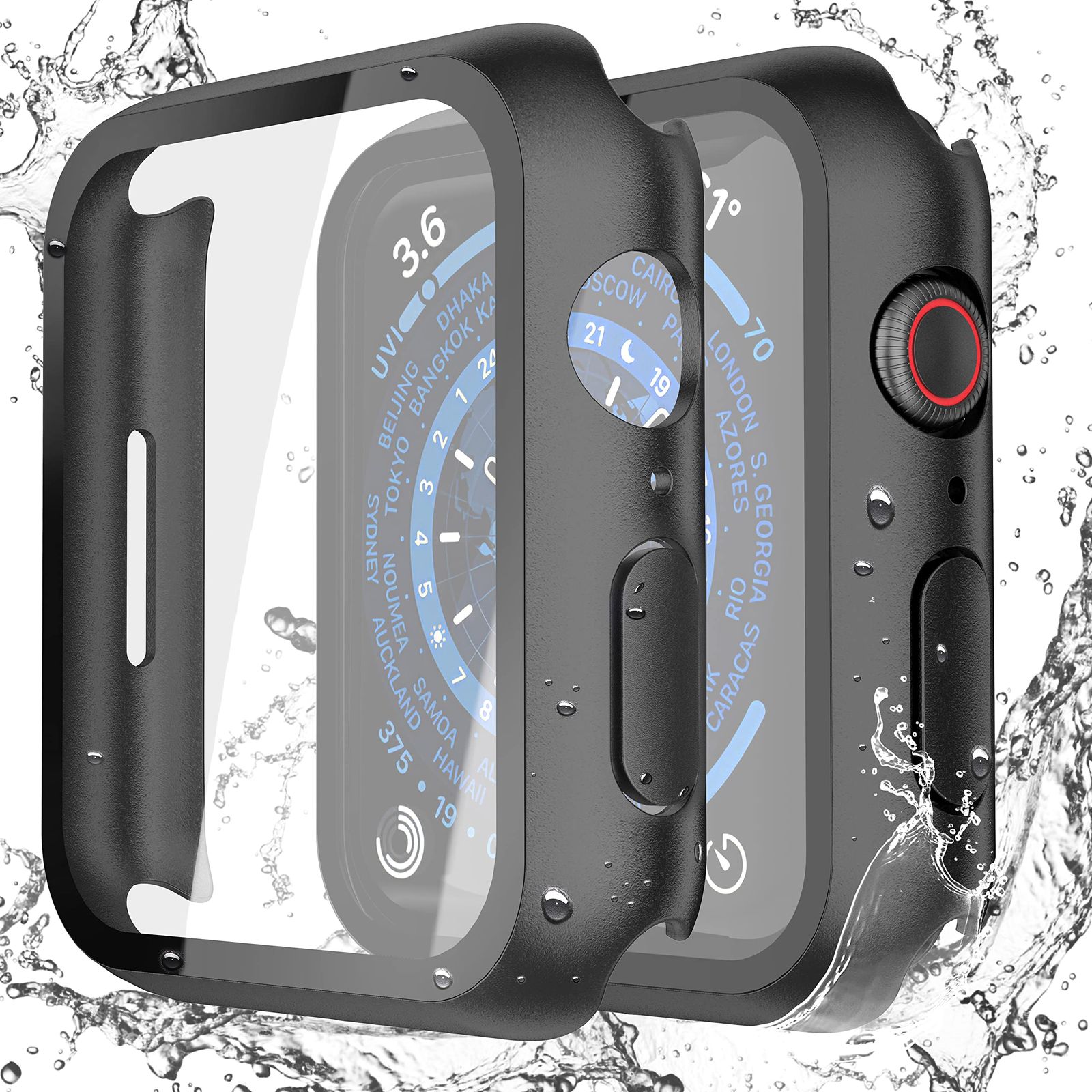 爆買い，新作 Misxi 2個パック 防水ハードケース 強化ガラス付き Apple Watch Series 9 Series 8 Series 7 45mm対応 超薄型タフ保護カバー iWatchスクリーンプロテクター用  [マットブラック] [45mm(2-Pack)] その他