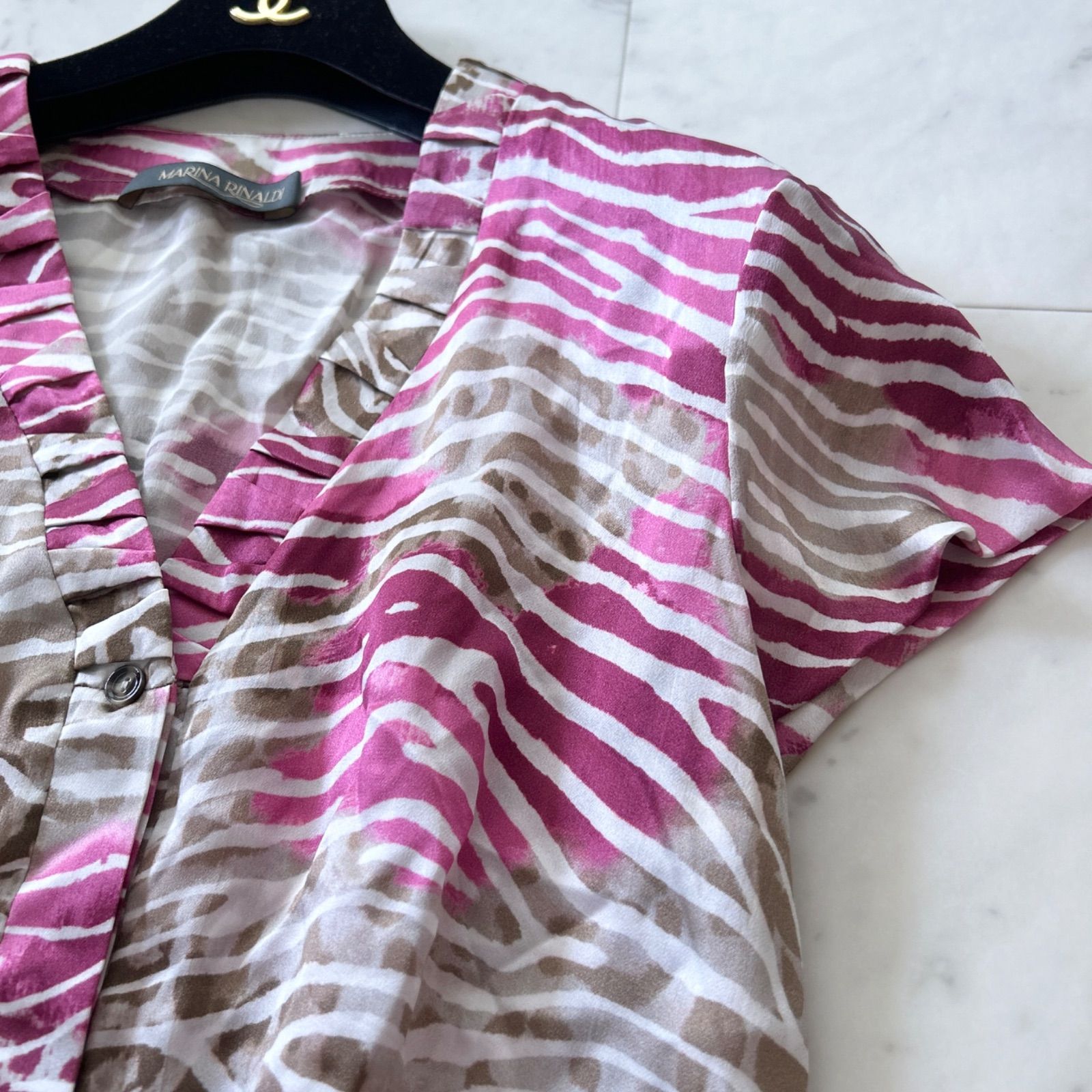 Max Mara - 美品 MARINA RINALDI シルクブラウス ゼブラ柄 ピンク 15 Max Mara - 美品 MARINA RINALDI シルクブラウス ゼブラ柄
