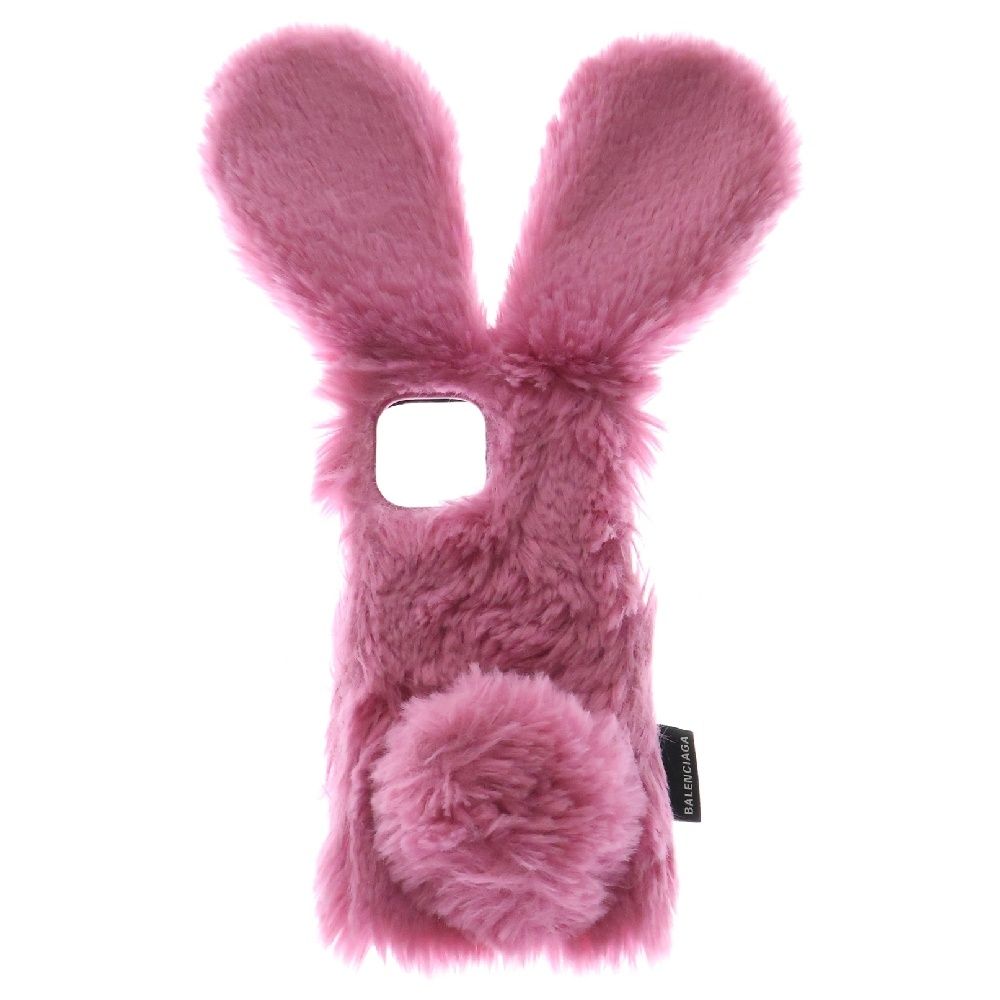 BALENCIAGA バレンシアガ Fluffy Bunny IPhone12|12Pro Case レザー ショルダーストラップ付き ファー アイフォン スマホケース ピンク レディース