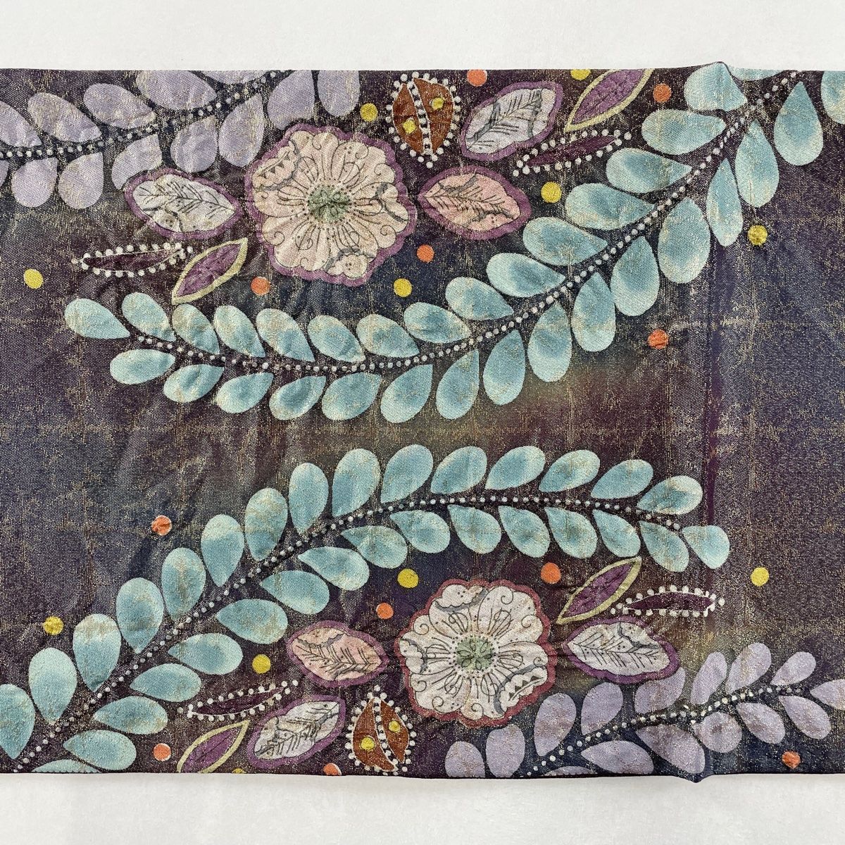 【ついに再販開始！】 袋帯 美品 【中古 正絹 お太鼓柄 灰紫 箔 辻が花 落款 名品 着物・浴衣