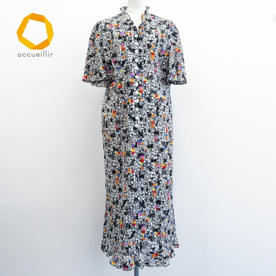 REGENCE ワンピース 長袖 ロング丈 レース 花柄 紺 マルチカラー 42