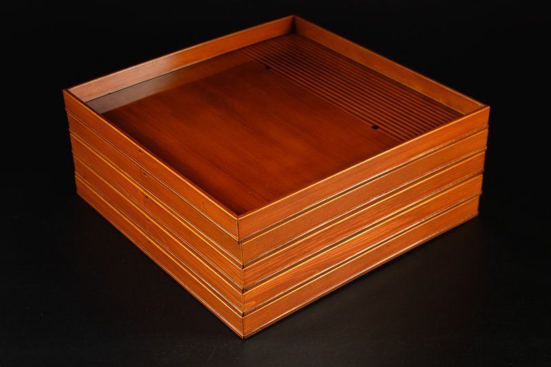 蔵A5330a 飛騨春慶塗 会席膳 四方盆 五客 約 33ｃｍ