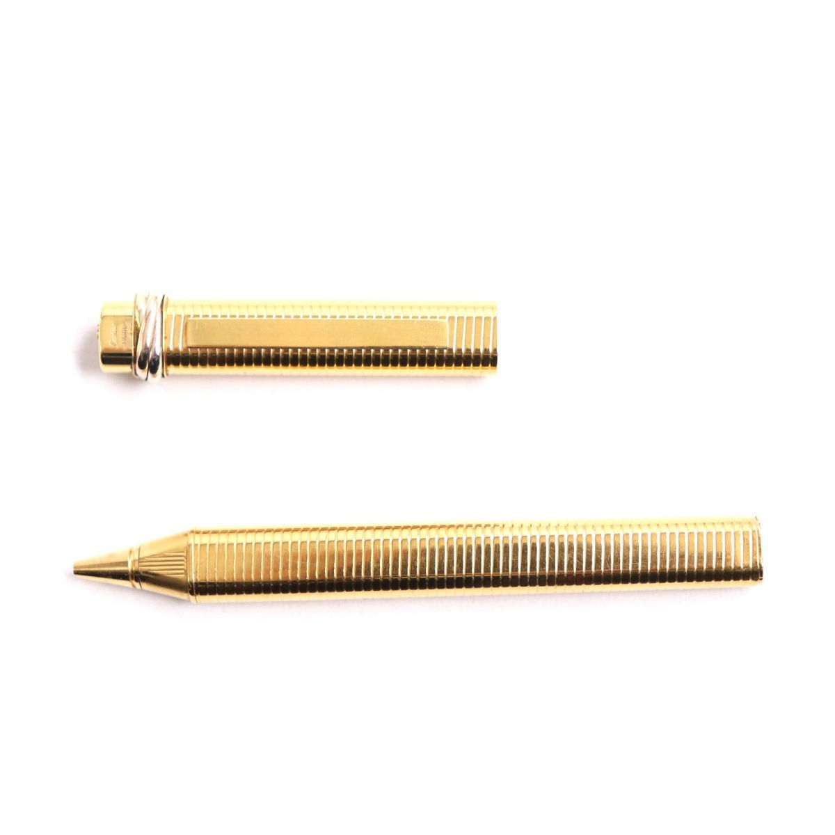 Cartier - 良品▼Cartier カルティエ トリニティ ヴィンテージ ボーダー柄 キャップ式 ボールペン ゴールド フランス製 良品▽Cartier カルティエ トリニティ ヴィンテージ ボーダー柄