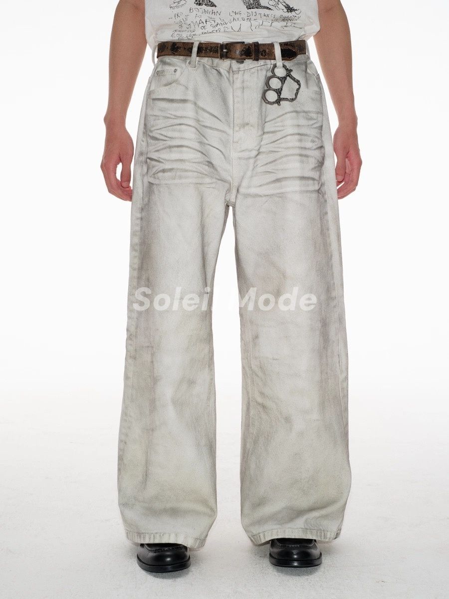 JCAESAR DIRTY DENIMSダメージ加工ホワイトデニム ワイドパンツ JCAESAR DIRTY DENIMSダメージ加工ホワイトデニム ワイドパンツ