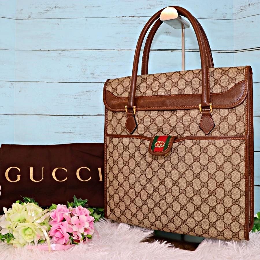 極 美品 紙タグ付き GUCCI オールド グッチ シェリーライン ミニ バッグ-