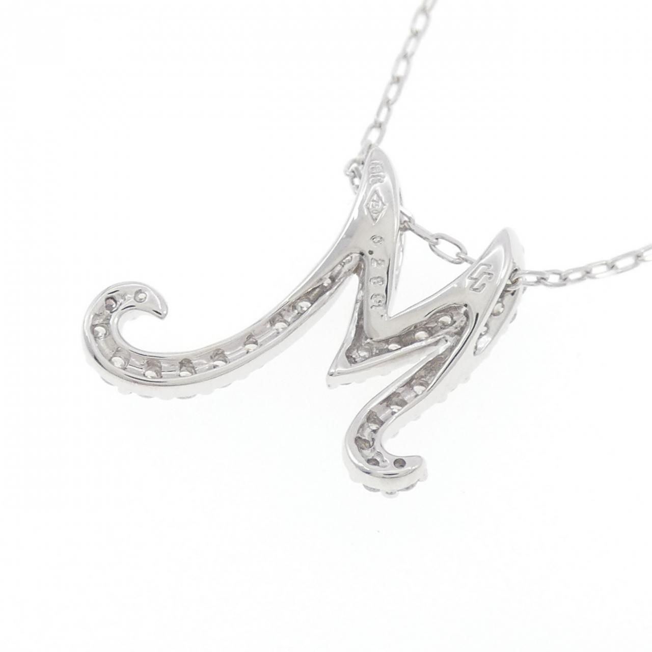 750WG/K18WG イニシャルM ダイヤモンド ネックレス 0.28CT