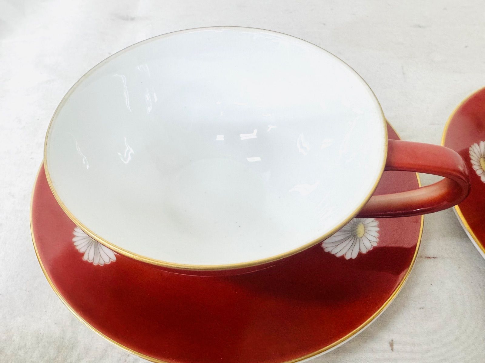 アンティーク Noritake オールド ノリタケ 朱地白菊 カップ