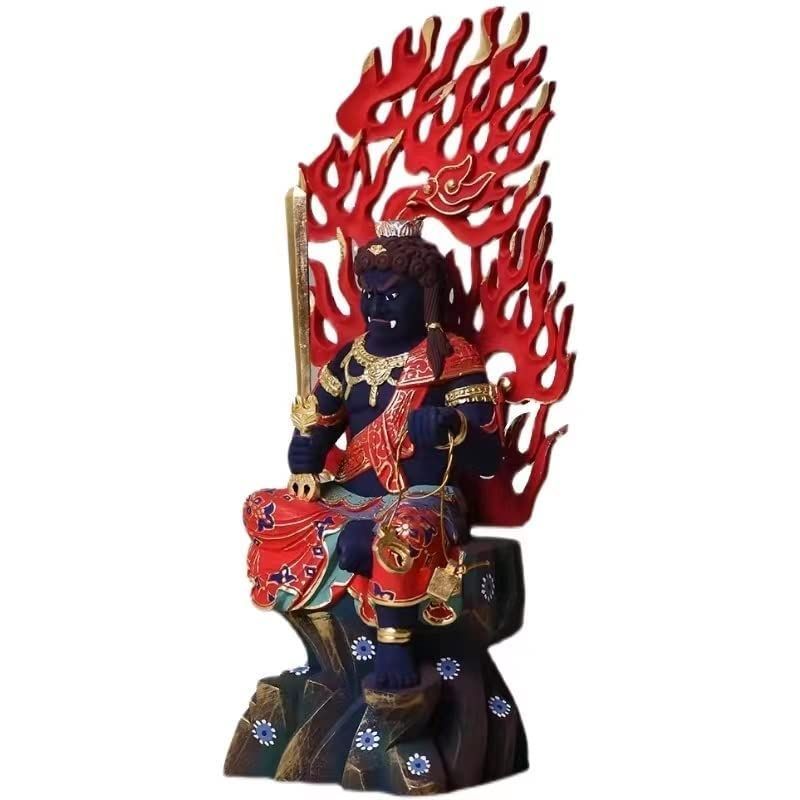 直立の 不動明王 矜羯羅童子 不動三尊 制多迦童子 柘植製 彩色＿ 酉年生まれ 十二支守り本尊 仏像 木彫りの仏像 どうじふどうみょうおう