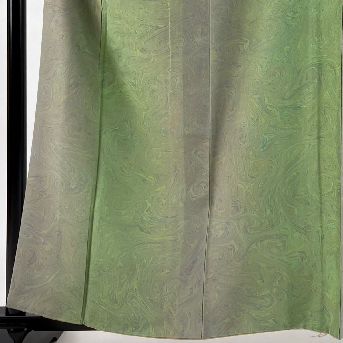小紋 身丈160.5cm 裄丈63.5cm S 袷 墨流し 灰緑 正絹